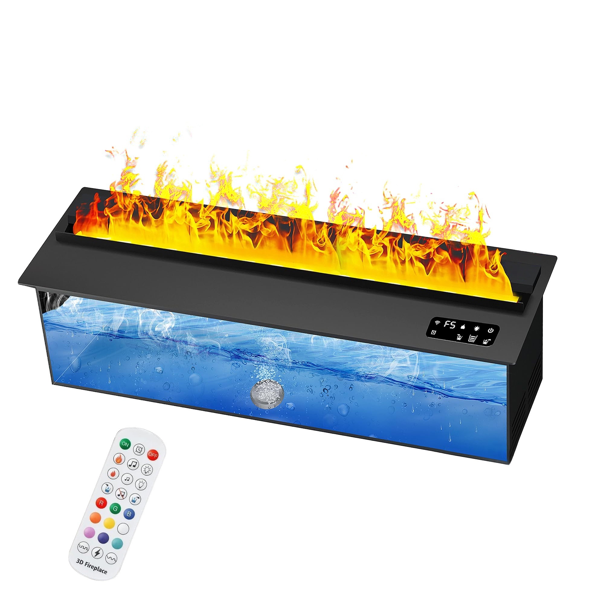 EdenDirect Recessed Freestanding Electric Fireplace — 38in., Water Vapor, Remote, Timer, Touch, 9-Color Flame, Black, Model# NTEBL-RGB-100
